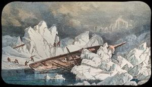 Image: Hull of ship wrecked in Melville Bay (painting)